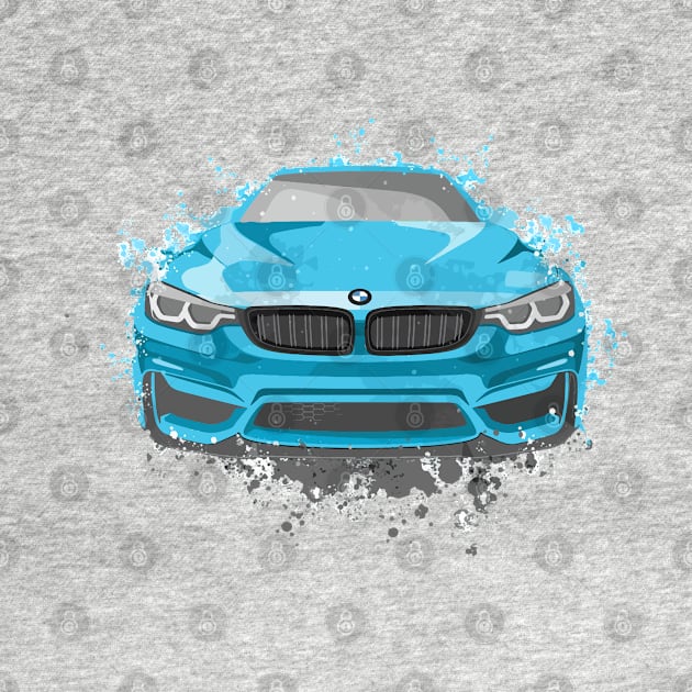 Blue Sports Car Illustration in Watercolor style by DesignWood Atelier